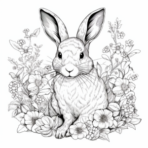Intricate Bunny in the Garden Coloring Pages for Adults 3