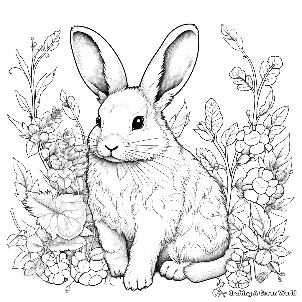 Intricate Bunny in the Garden Coloring Pages for Adults 4
