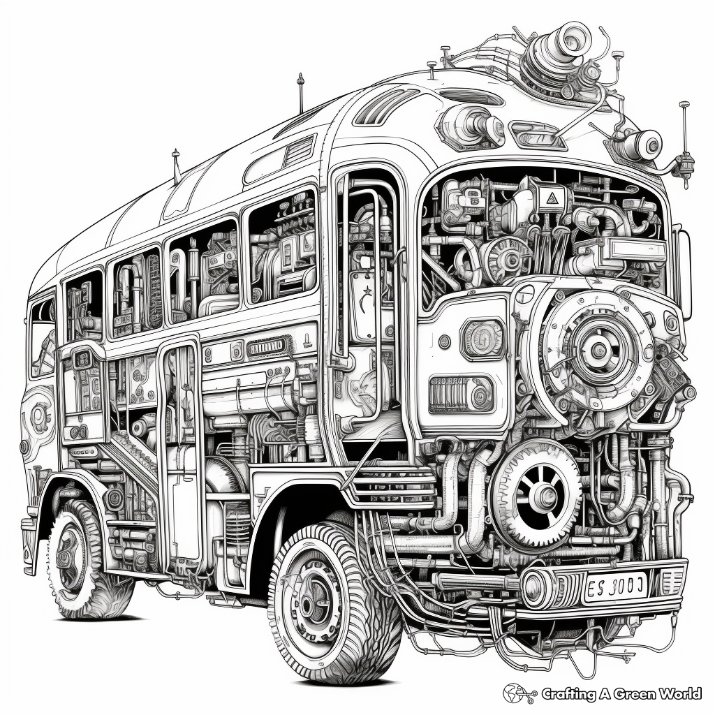 Intricate Bus Engine System Coloring Pages 4