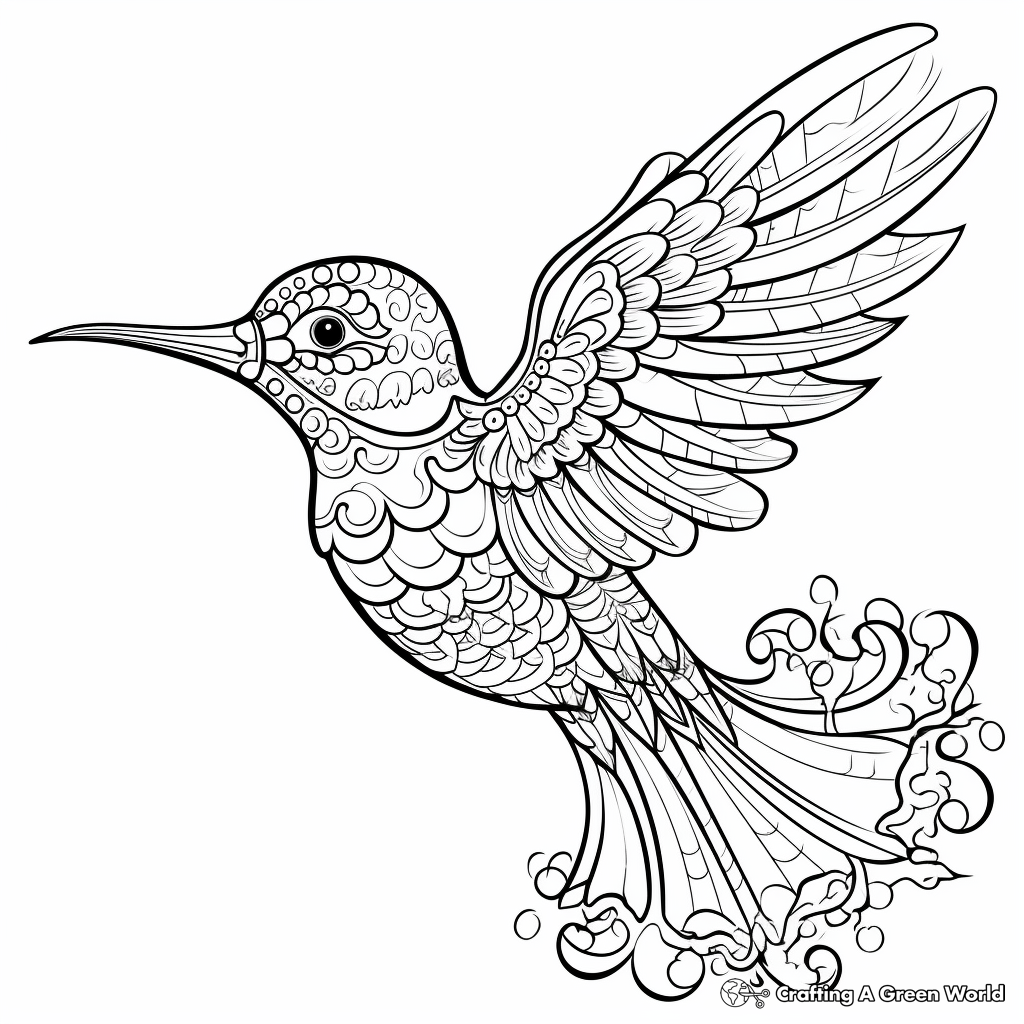 Intricate Calliope Hummingbird Coloring Pages 2