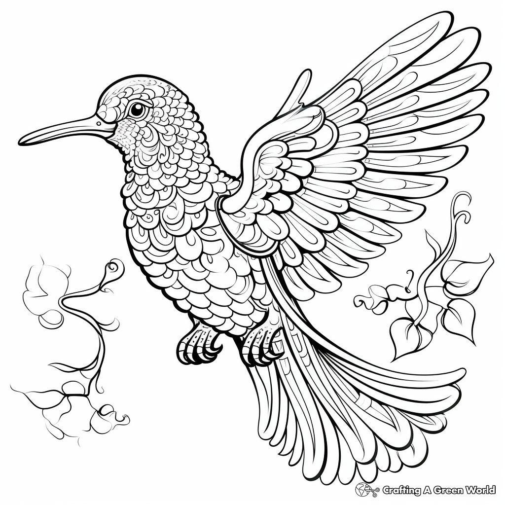 Intricate Calliope Hummingbird Coloring Pages 4