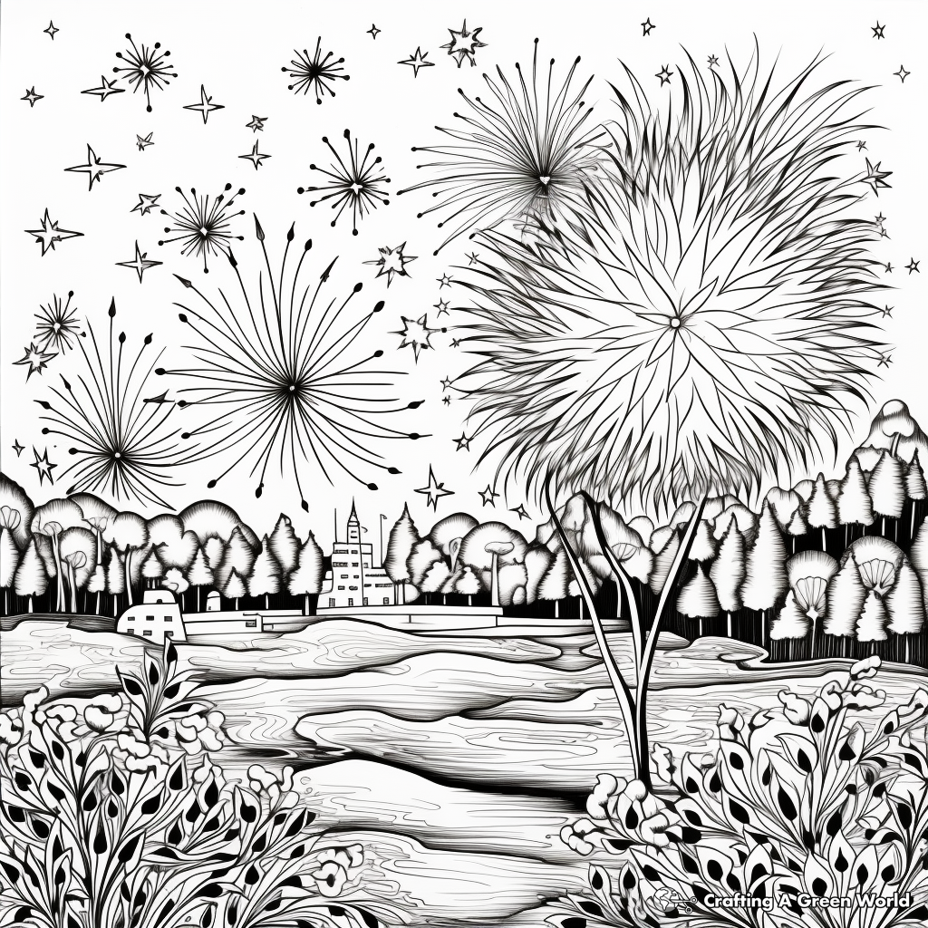 Intricate Cascade Fireworks Coloring Pages 1