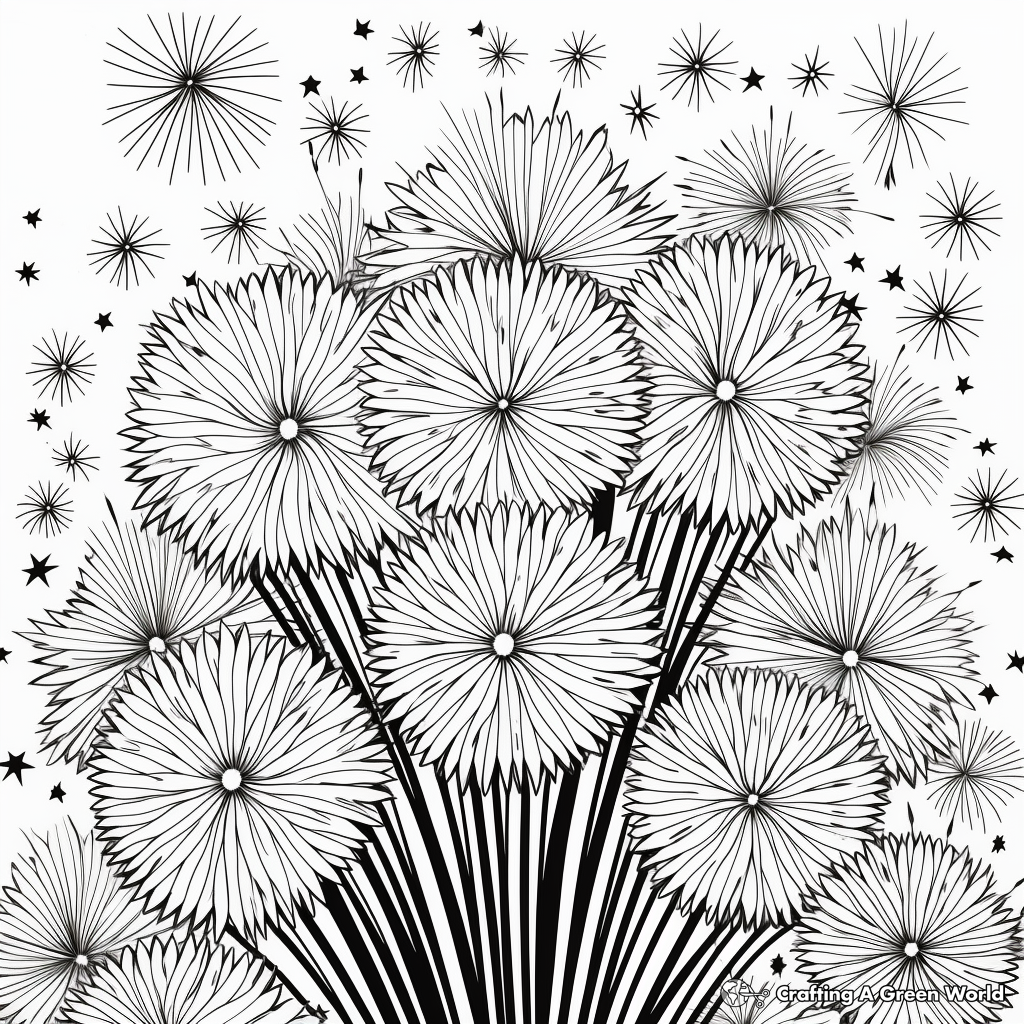 Intricate Cascade Fireworks Coloring Pages 2