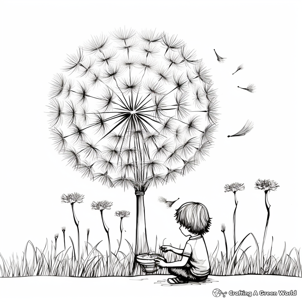 Intricate Dandelion Seed Dispersal Coloring Pages 1