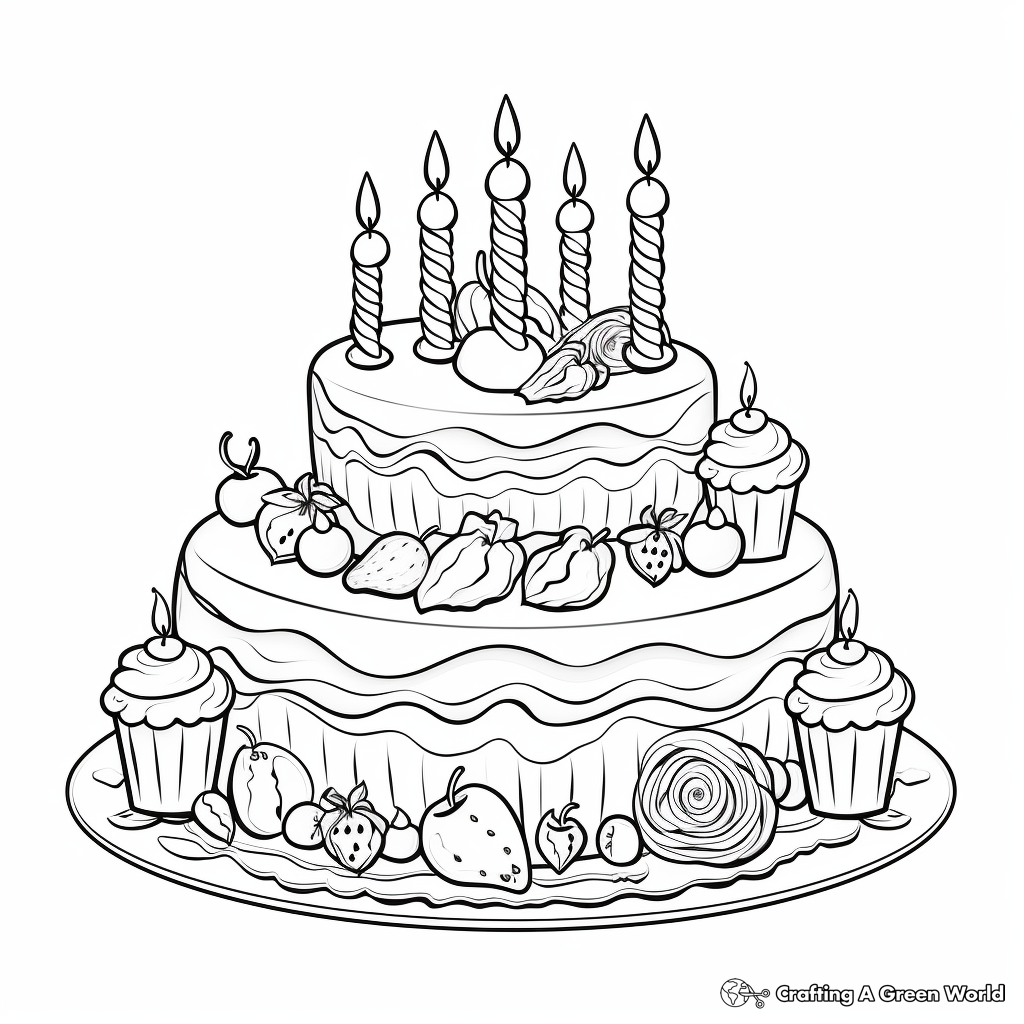 Intricate Decorative Cake Coloring Pages for Adults 3