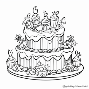 Intricate Decorative Cake Coloring Pages for Adults 4