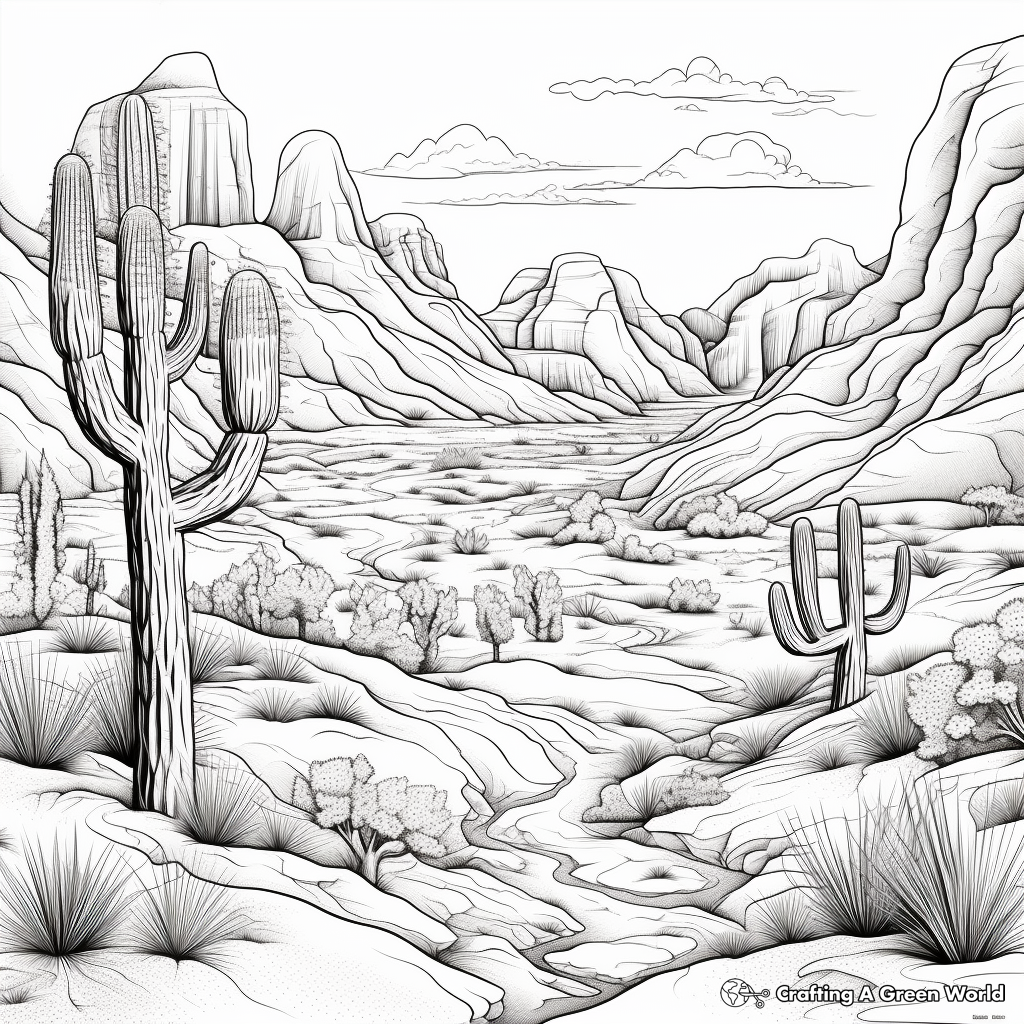 Intricate Desert Landscape Coloring Pages 1
