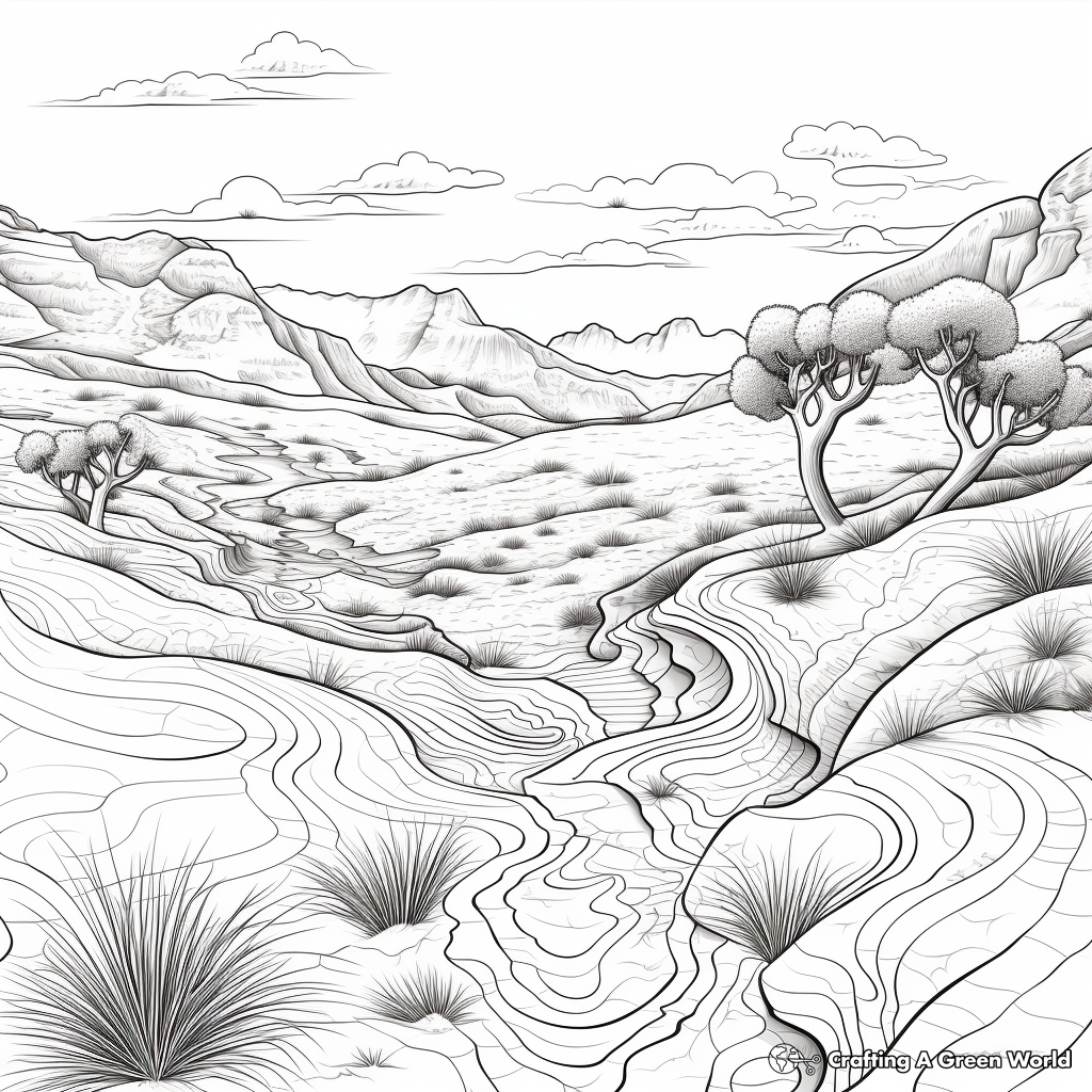 Intricate Desert Landscape Coloring Pages 4