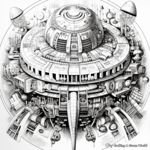 Intricate Detail: Complex Alien Spaceship Coloring Pages 1
