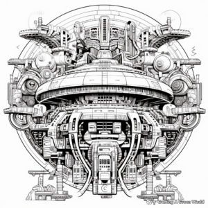 Intricate Detail: Complex Alien Spaceship Coloring Pages 3