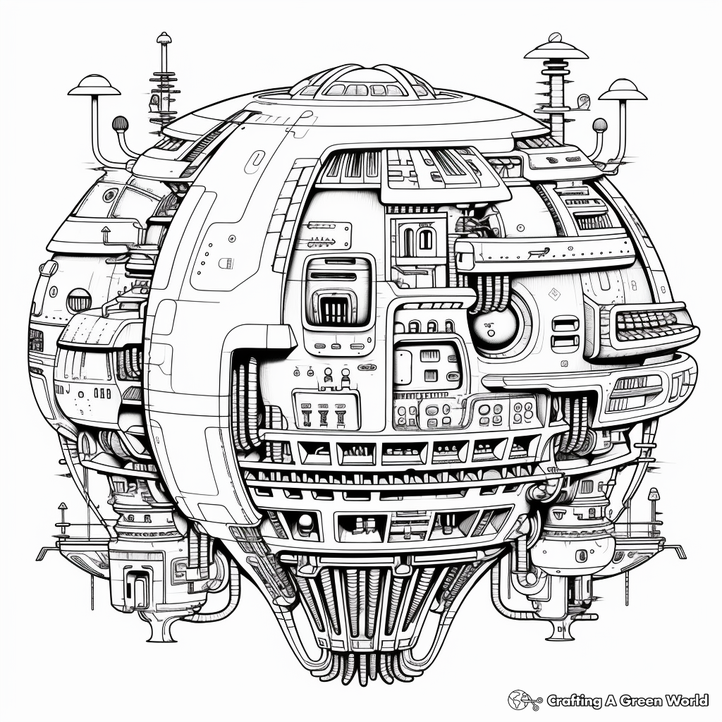 Intricate Detail: Complex Alien Spaceship Coloring Pages 4