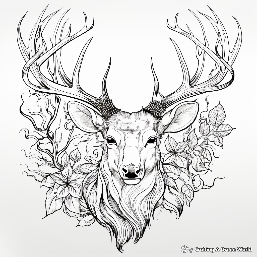 Intricate Detailed Deer Antler Coloring Pages 3