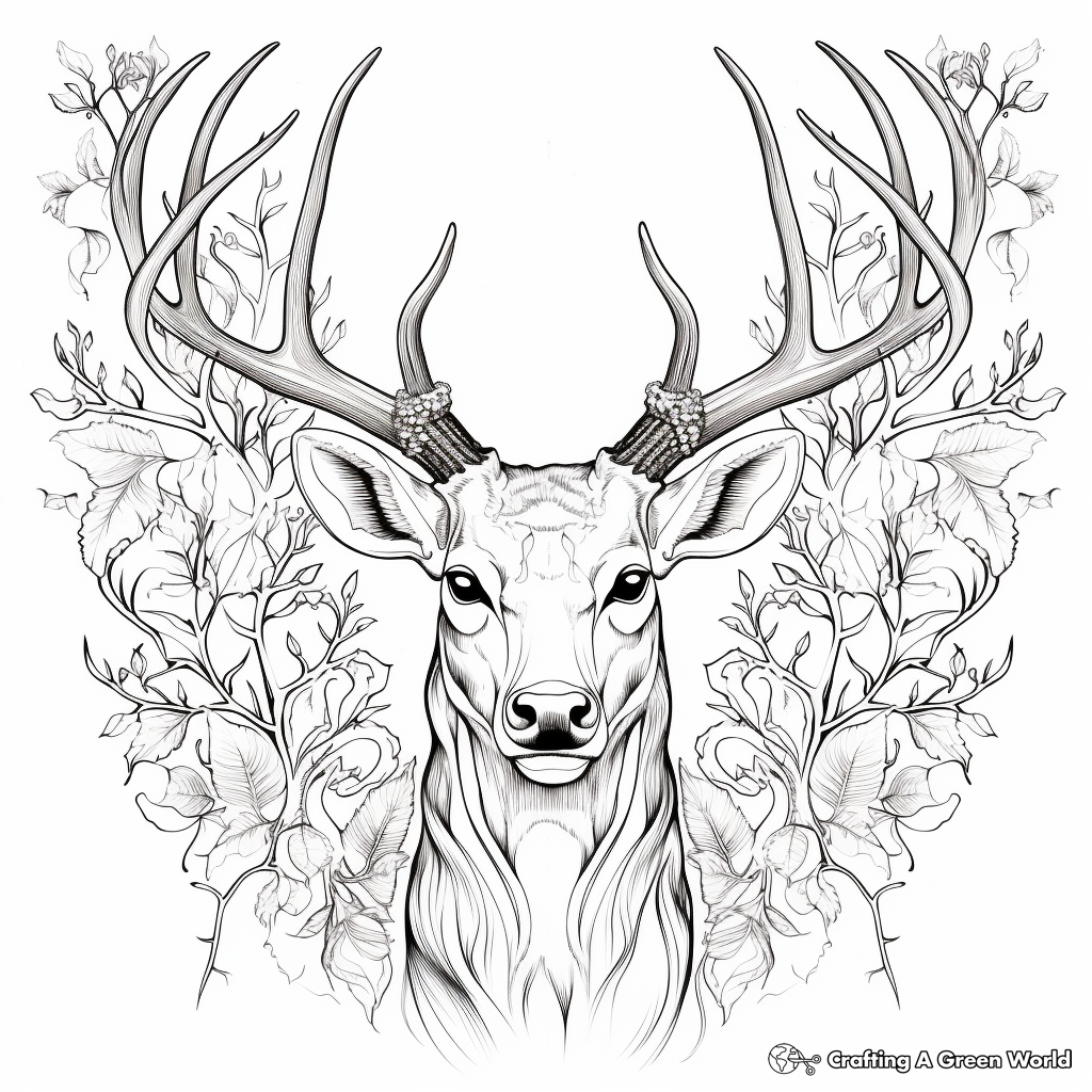 Intricate Detailed Deer Antler Coloring Pages 4