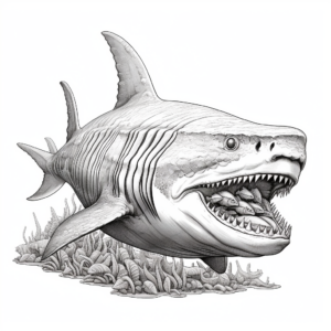 Intricate Detailed Megalodon Coloring Pages 1