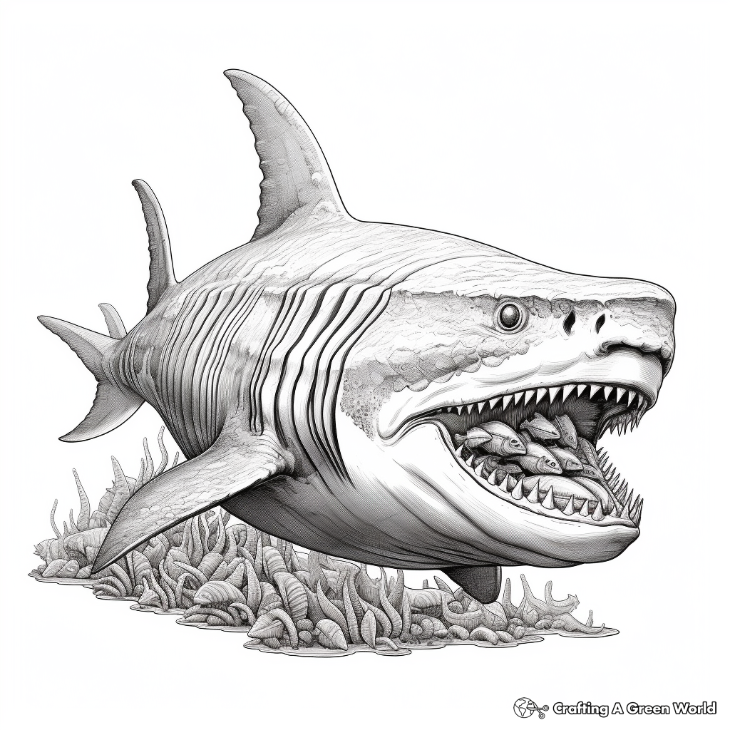 Intricate Detailed Megalodon Coloring Pages 1