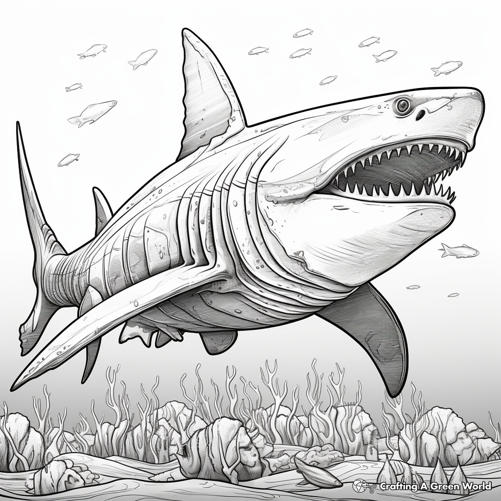 Intricate Detailed Megalodon Coloring Pages 2