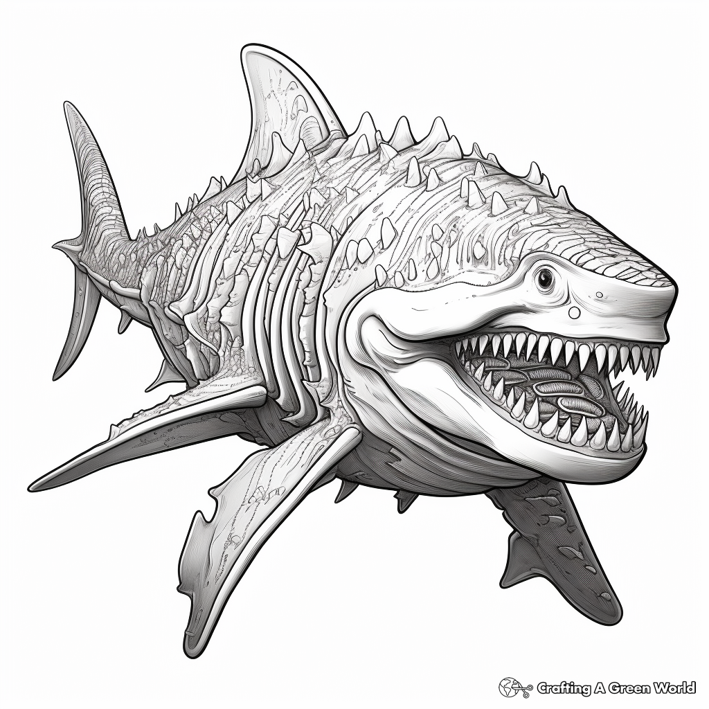 Intricate Detailed Megalodon Coloring Pages 3