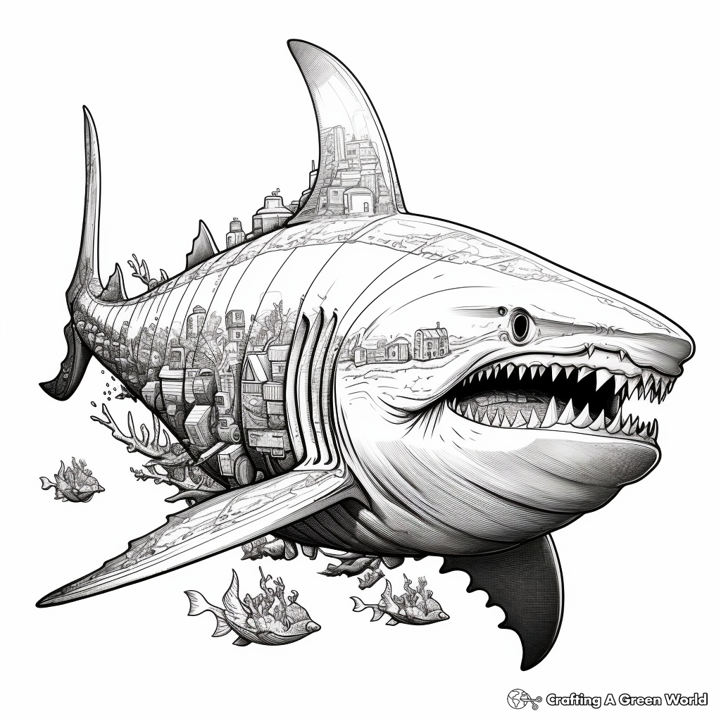 Intricate Detailed Megalodon Coloring Pages 4