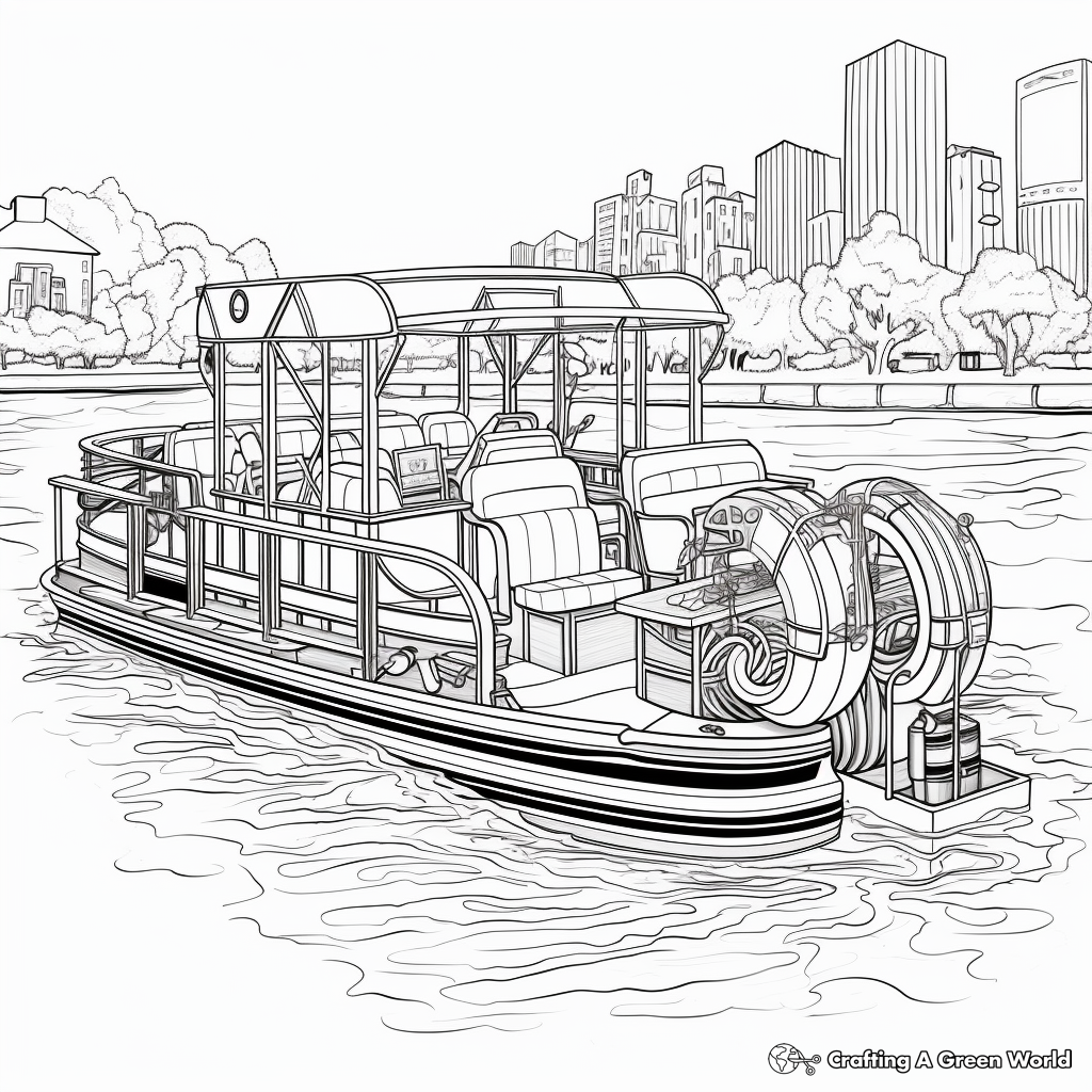 Intricate Detailed Pontoon Boat Coloring Pages for Adults 2
