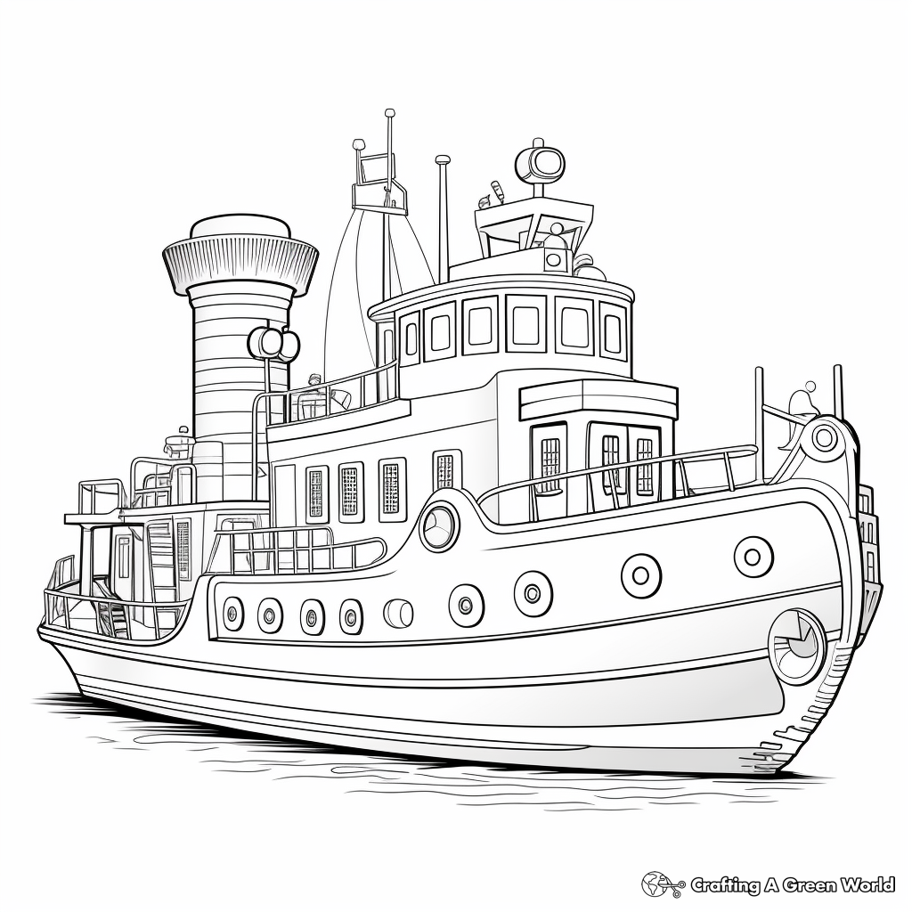 Intricate Detailed Tugboat Coloring Pages 4
