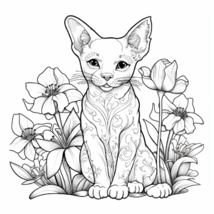 Intricate Domestic Shorthair Cats and Lilies Coloring Pages 3