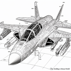 Intricate F18 Blueprint Coloring Pages 1