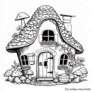 Intricate Fairy-garden Gnome House Coloring Pages 1