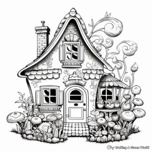 Intricate Fairy-garden Gnome House Coloring Pages 2