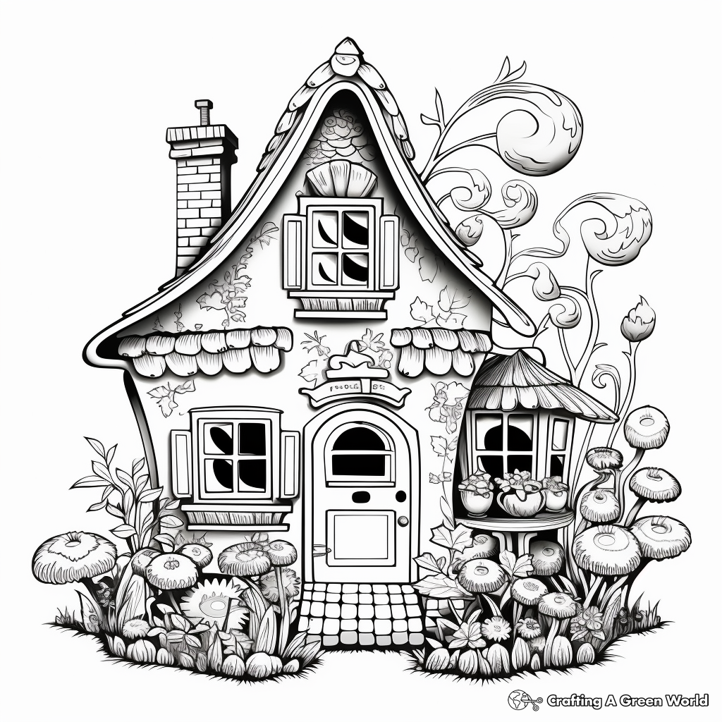 Intricate Fairy-garden Gnome House Coloring Pages 2