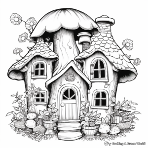 Intricate Fairy-garden Gnome House Coloring Pages 3