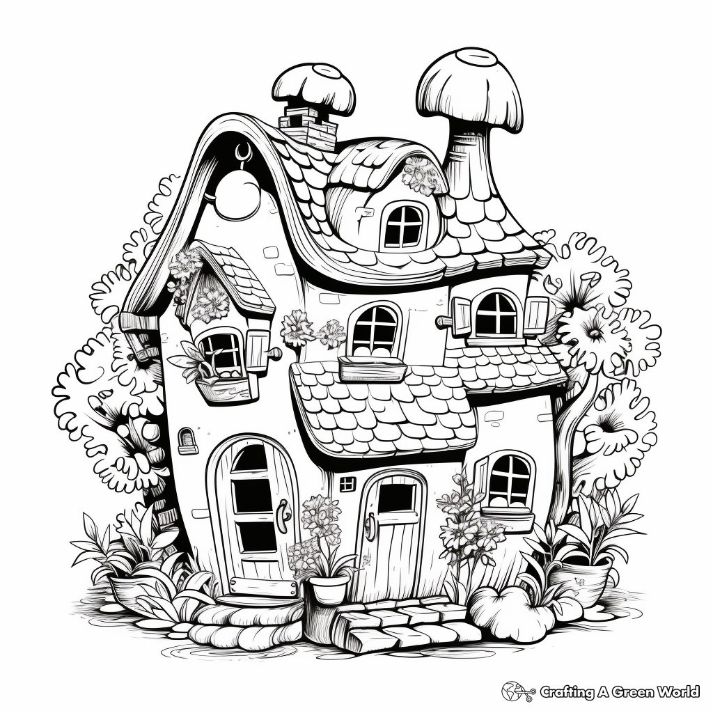 Intricate Fairy-garden Gnome House Coloring Pages 4
