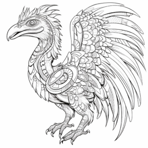Intricate Feathered Velociraptor Coloring Pages 1