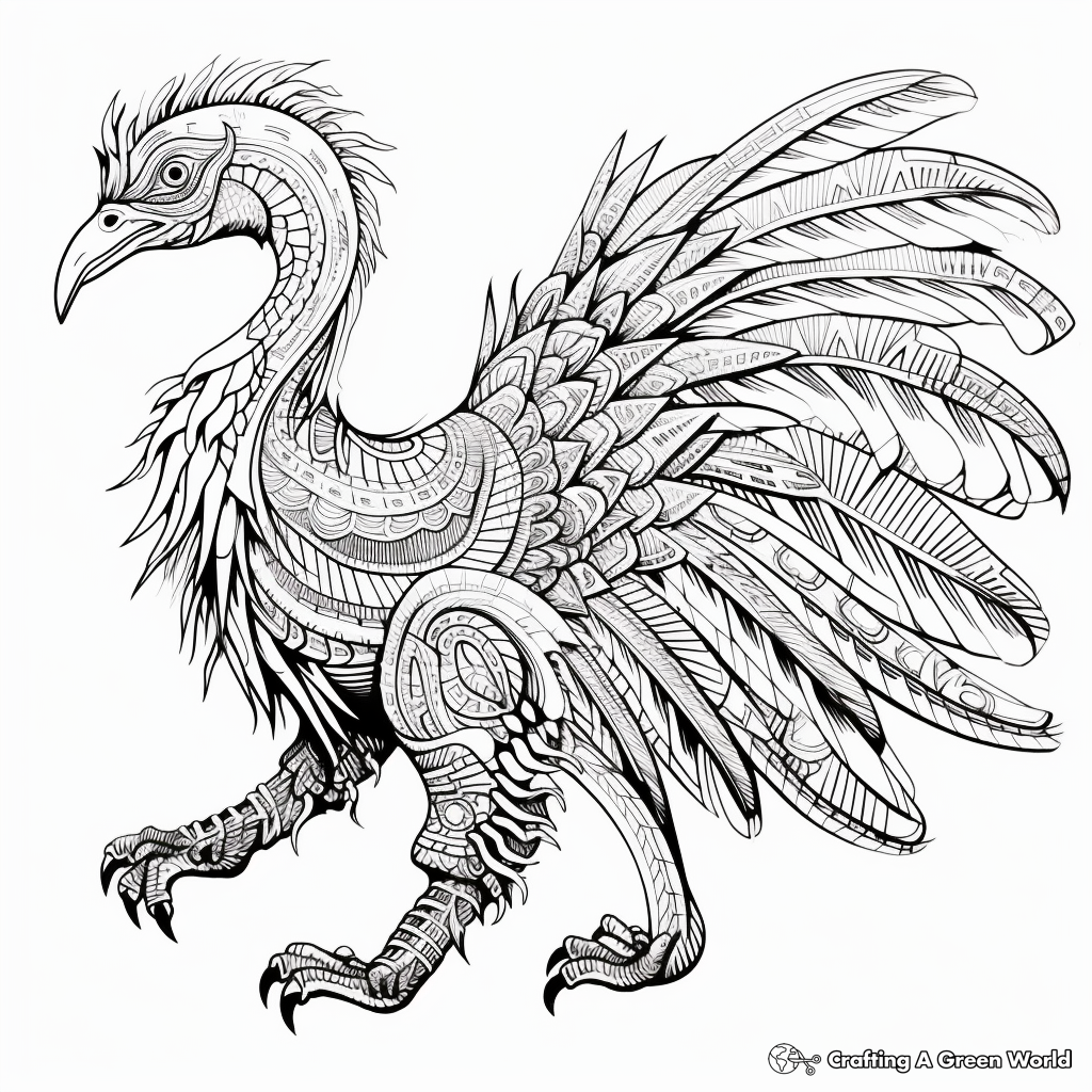 Intricate Feathered Velociraptor Coloring Pages 3