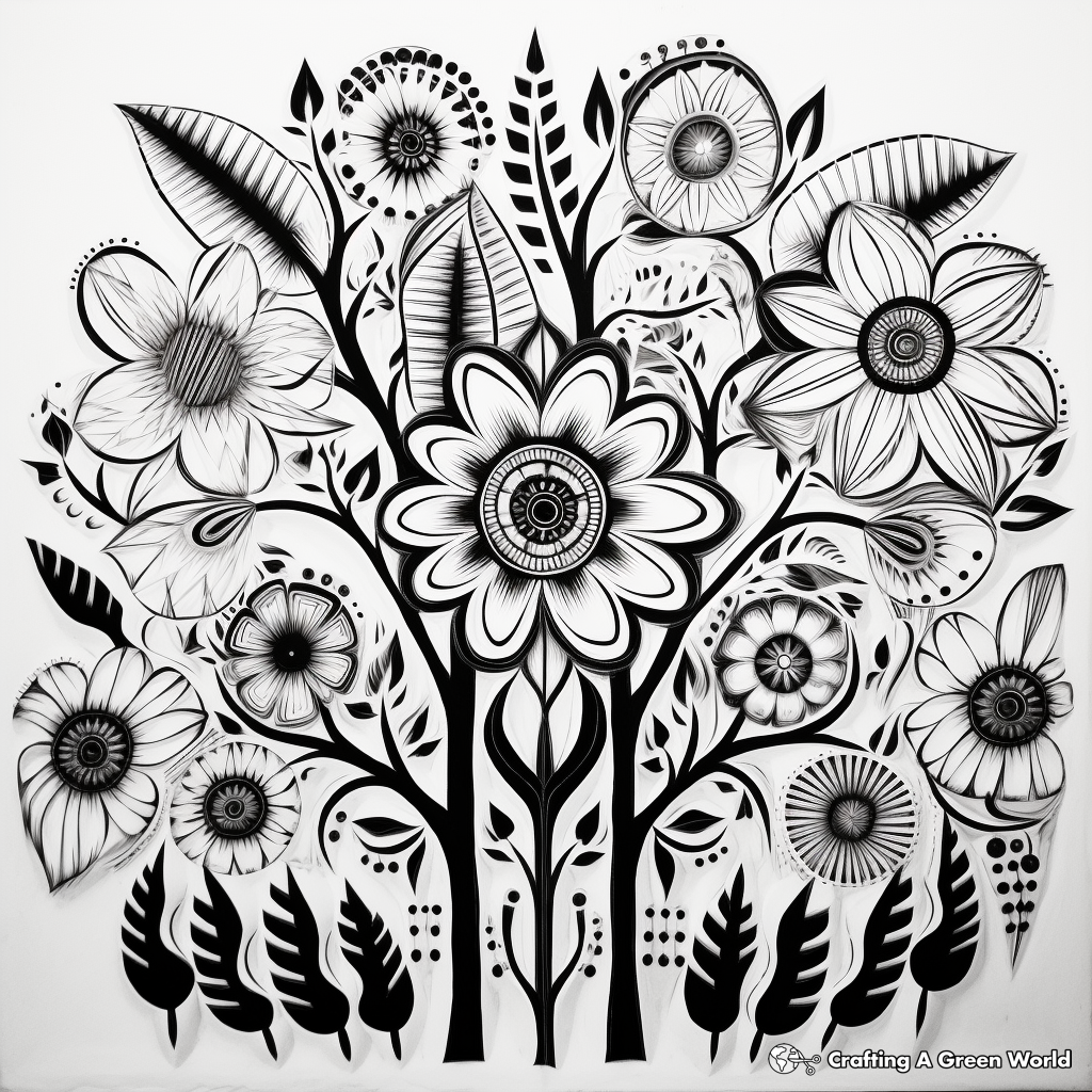 Intricate Floral Amate Bark Painting Coloring Pages 1