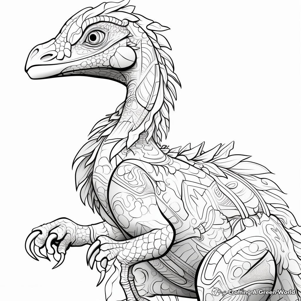 Intricate Fossilized Utahraptor Coloring Pages 1