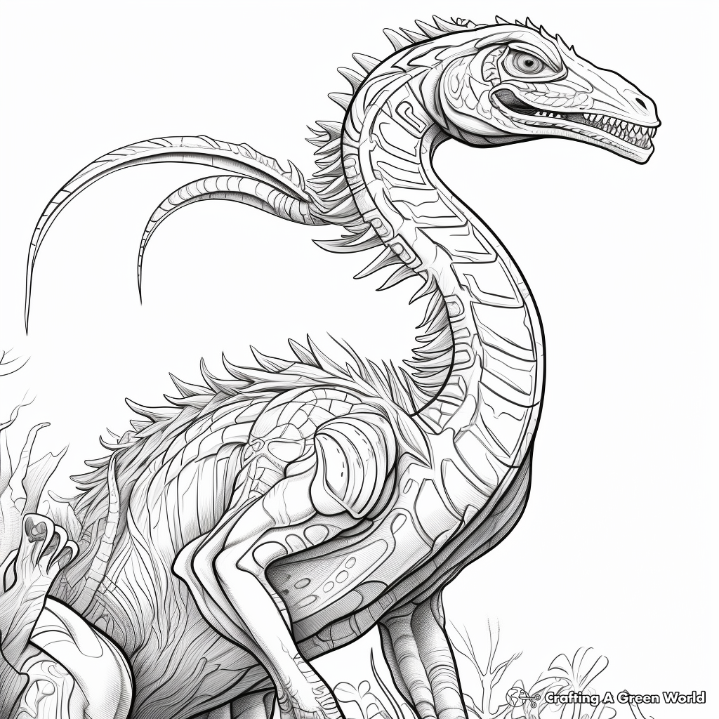 Intricate Fossilized Utahraptor Coloring Pages 2