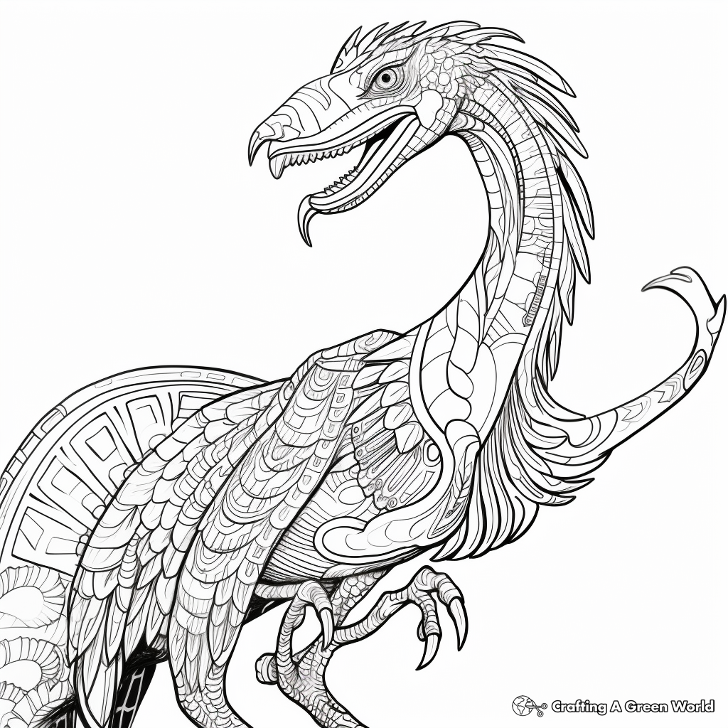 Intricate Fossilized Utahraptor Coloring Pages 4