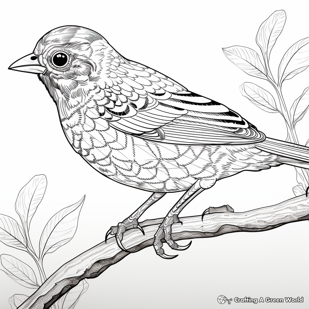 Intricate Fox Sparrow Coloring Pages for Adults 3