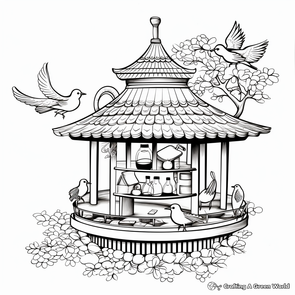 Intricate Gazebo Bird Feeder Coloring Pages 1
