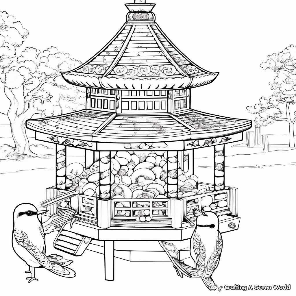 Intricate Gazebo Bird Feeder Coloring Pages 3