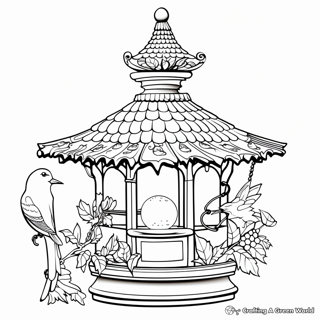 Intricate Gazebo Bird Feeder Coloring Pages 4
