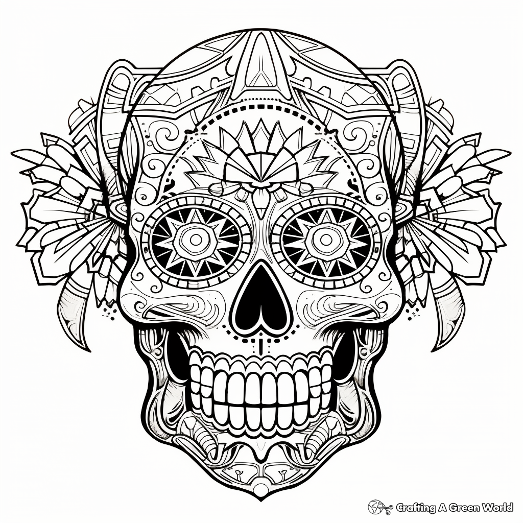 Intricate Geometric Sugar Skull Coloring Pages 3