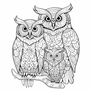 Intricate Great Horned Owl Family Coloring Pages 1