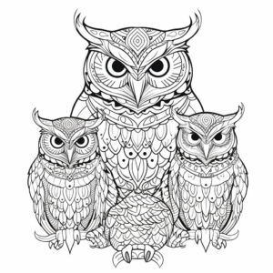 Intricate Great Horned Owl Family Coloring Pages 3