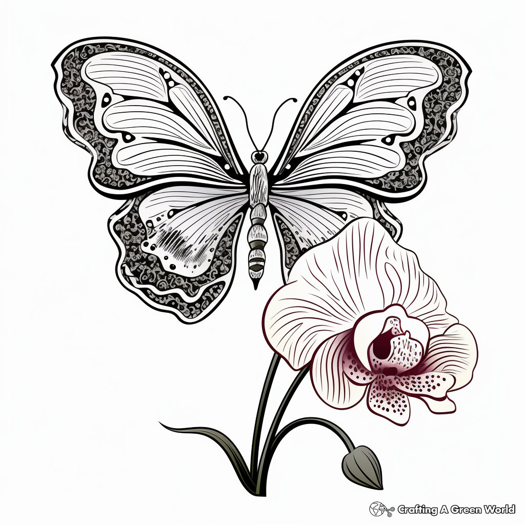 Intricate Half Butterfly, Half Orchid Coloring Pages 1