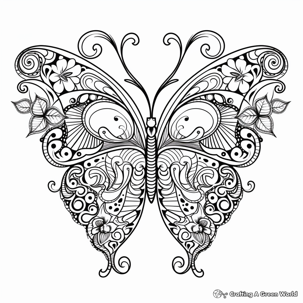 Intricate Heart Butterfly Coloring Pages for Adults 1