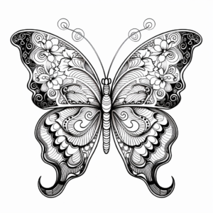 Intricate Heart Butterfly Coloring Pages for Adults 2