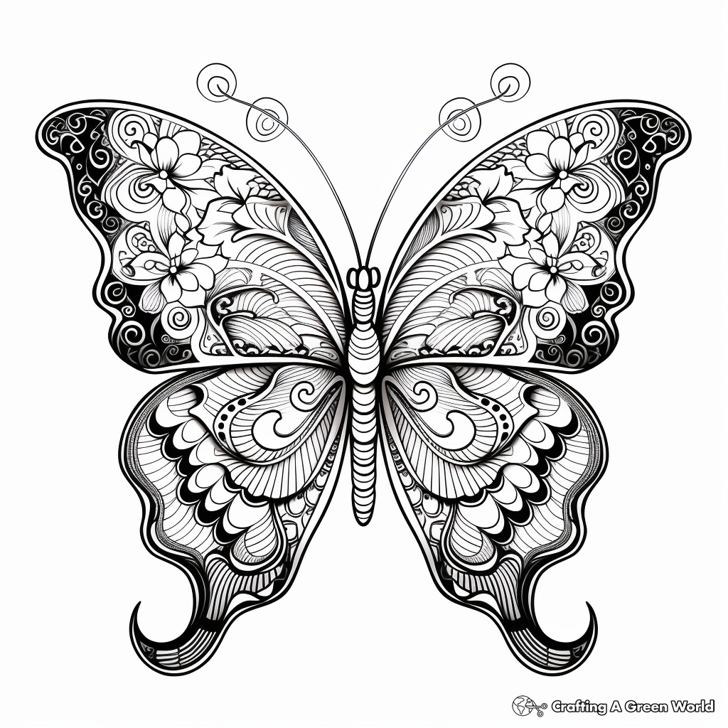 Intricate Heart Butterfly Coloring Pages for Adults 2
