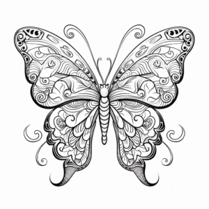 Intricate Heart Butterfly Coloring Pages for Adults 4