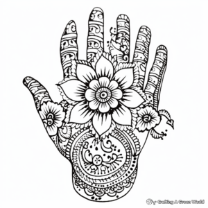 Intricate Henna Hand Design Coloring Pages 2